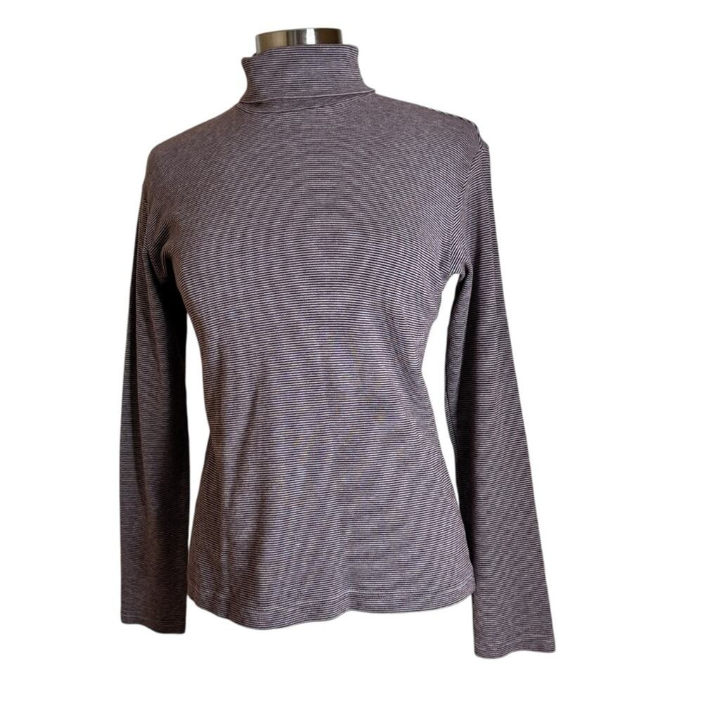 Uniqlo Soft Touch Cotton‎ Burgundy Striped Turtleneck Long Sleeve Top Womens XS